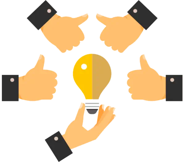 icono de manos alrededor de un foco para ilustrar concepto socios comerciales